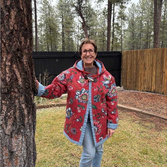 Handmade Jackets & Blazers - Handmade Quilted Floral Red Women's Jacket